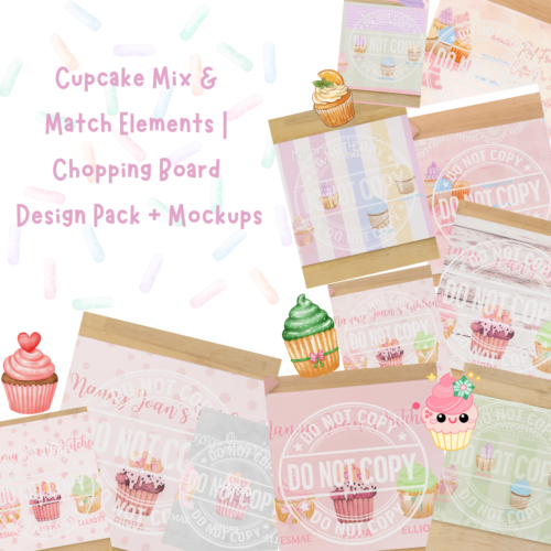 Cupcake Mix & Match Elements | Chopping Board Design Pack + Mockups | Digital Download