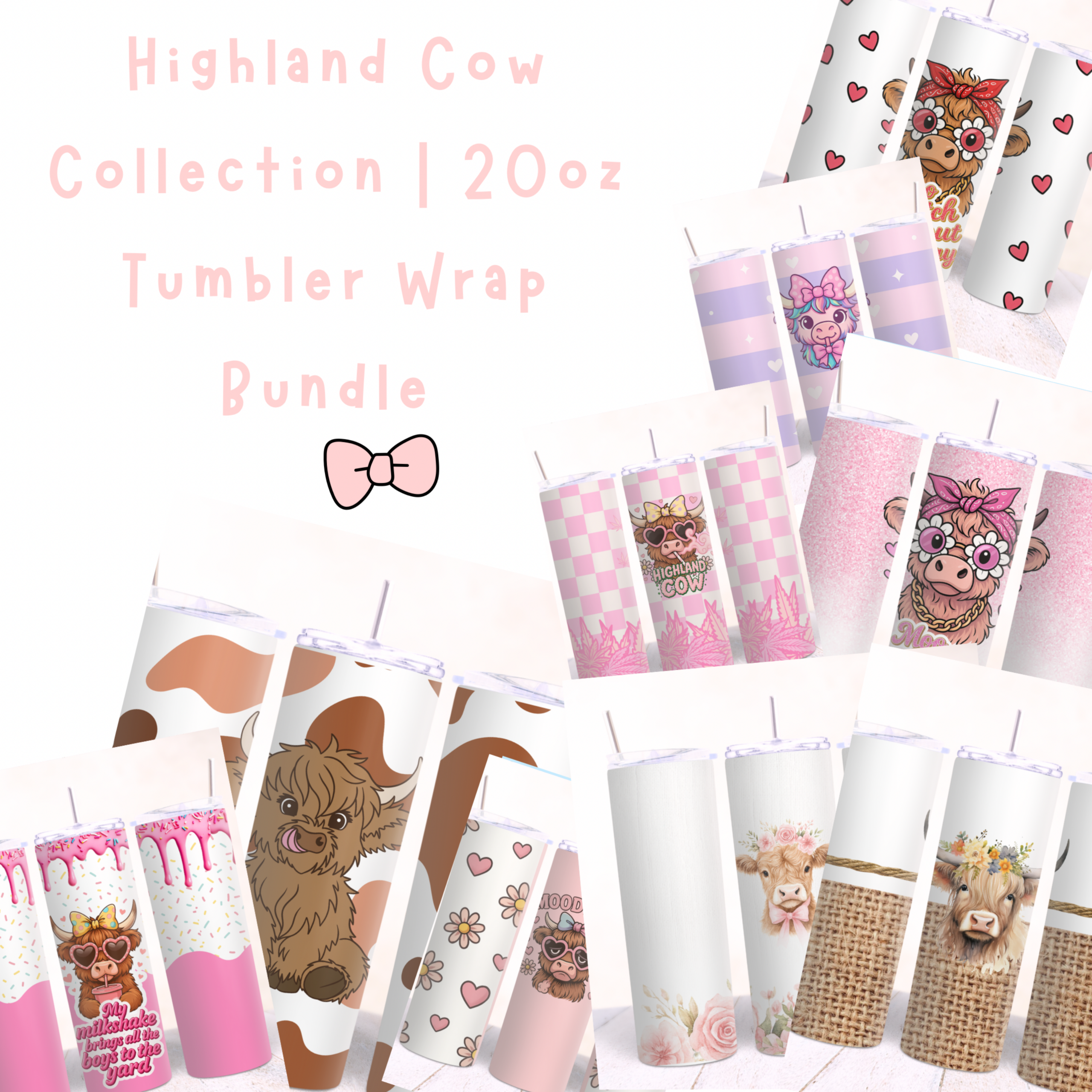 Highland Cow Collection | 20oz Tumbler Wrap Bundle | Digital Download ...
