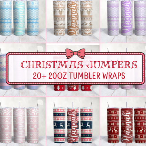 Christmas Jumper Tumbler Wraps | 20oz Bundle of 20 + Free Mockups | Digital Download