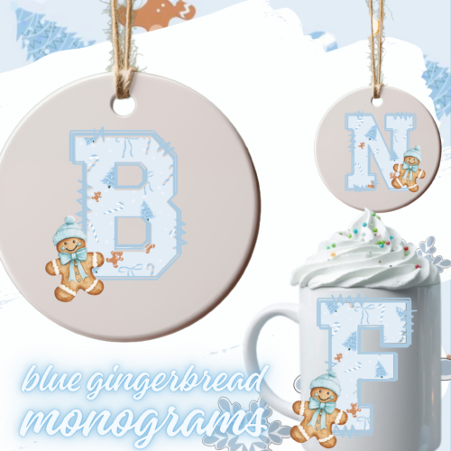 Blue Gingerbread Monogram Alphabet & Numbers | A–Z & 0–9 | Christmas Digital Download