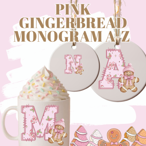 Pink Gingerbread Monogram Alphabet & Numbers | A–Z & 0–9 | Christmas Digital Download
