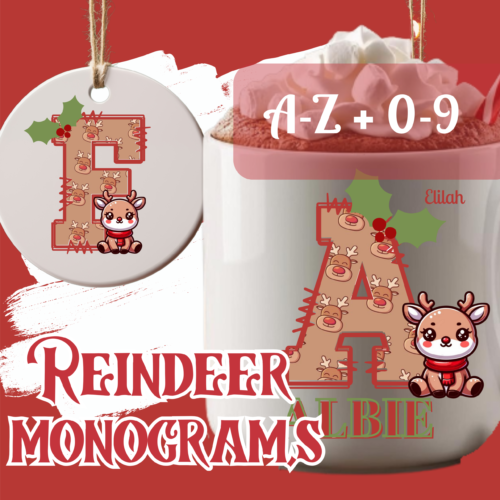 Reindeer Monogram Alphabet & Numbers | A–Z & 0–9 | Christmas Digital Download