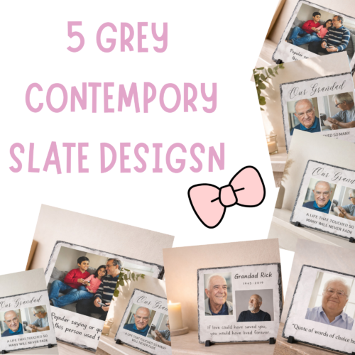 Grey Marble Contemporary Memorial Slate Designs | Elegant Keepsake Templates | Digital Download