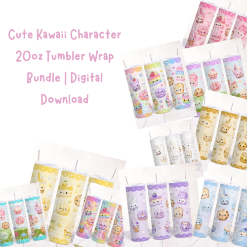 Cute Kawaii Character 20oz Tumbler Wrap Bundle | Digital Download