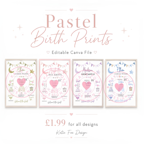 Baby Birth Statistics Print Pastel Colours